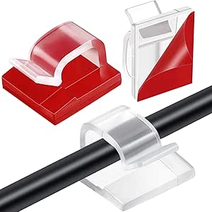 60 Piezas Clips de Cable de Exteriores con Cintas Adhesivas Mini Clips de Luz Clips de Decoración Ganchos Autoadhesivos Soporte de Alambre para Luz Hadas (Medio, Claro)