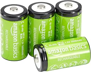 Amazon Basics - Paquete de 4 pilas recargables C NiMH, 5000 mAh, recargables hasta 1000 veces, precargadas