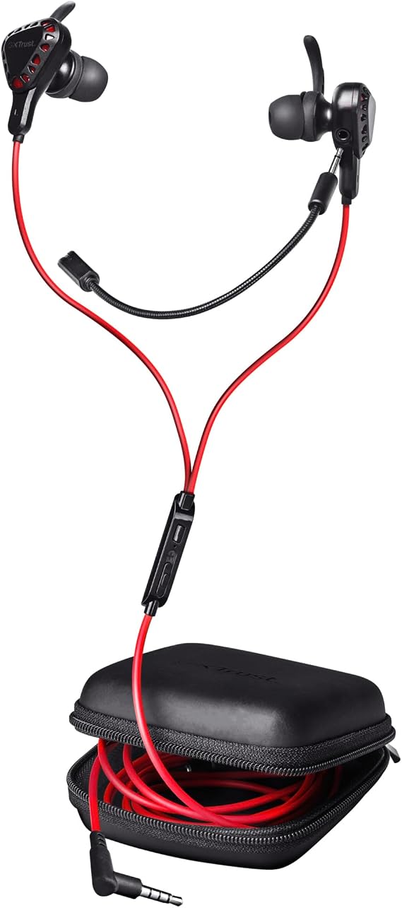 Trust Gaming GXT 408 Cobra Auriculares para Gaming, Micrófono Dual, Multiplataforma, Cable de 1.2 m, Ganchos de Oreja Flexibles, para Consola, Portátil, Teléfono, Tableta - Negro