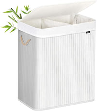 SONGMICS Cesto Ropa Sucia, 100 L, Cesta Colada 2 Clasificaciones, con Tapa, Bambú, con Asas, Plegable, Bolsa Interior Extraíble y Lavable a Máquina, para Lavandería, Dormitorio, Blanco LCB64WT