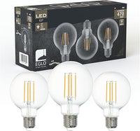 EGLO 3er Set LED Filament Lampen mit E27 Fassung, Edison Vintage Glühbirnen klar, je 4 Watt, Globe Leuchtmittel neutralweiß, 4000 K, 470 Lumen, Retro Glühlampe G80, Ø 8 cm