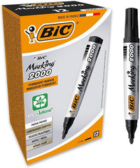 BIC Marking 2000 ECOlutions Marqueurs Permanents à Pointe Conique Moyenne - Pour Carton, Plastique, Bois, Métal - Noir, Boîte de 12