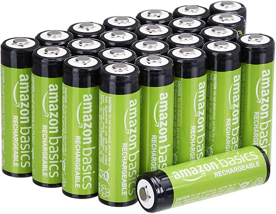 Amazon Basics paquete de 24 pilas AA NiMH recargables, 2000 mAh, 1,2 V, se recargan hasta 1000 veces, precargadas