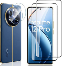 Locofun Protector de Pantalla para Realme 12 Pro/Realme 12 Pro Plus 5G, 2 Piezas Cristal Vidrio Templado y 2 Piezas Protector Lente Cámara, [Dureza 9H] HD Anti-Arañazos Película Protectora