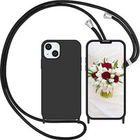 Nupcknn Funda Silicona con Cuerda para iPhone 13, Carcasa Suave Silicona Case con Correa Colgante Ajustable Collar Correa de Cuello Cadena Cordón 1.5M (Negro)