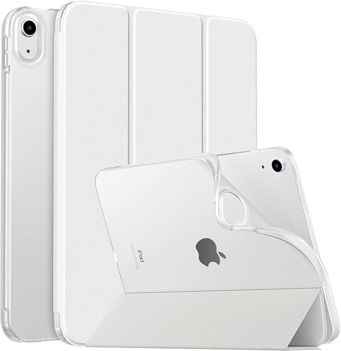 MoKo Funda para iPad (A16) 11.ª Generación 11 Pulgadas 2025/10ª Gen 10,9 Pulgadas 2022,iPad Carcasa Delgada Protectora TPU con Soporte Cubierta Trasera Translúcida Auto Activación/Reposo,Blanco