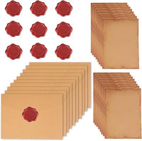 Papel de Carta Vintage - Kit con 16 Hojas de Papier Vintage, 10 Enveloppe Kraft y 10 Sellos de Cera - Para Invitaciones de Bodas, Tarjetas de Cumpleaños y Felicitaciones