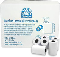 Double Dragon Rouleaux de Papier Thermique PDQ 57 x 30 mm | Sans BPA | Compatibles avec SumUp, Ingenico, PayZone, Verifone, Clover Printers, Zettle Terminals – Pack de 20