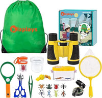 Kizplays Conjunto Explorador al aire libre Juguetes, Prismáticos para niños Conjunto Explorador Aventurero para niños 22 piezas con pinzas Atrapasueinsectos Brújula Lupa