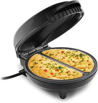 Elite Gourmet EOM205 Antihaft-Omelette, Frittata, Snack-Taschenzubereiter, Dessertzubereiter, 2 einzelne 6,5-Zoll-Omeletts, Edelstahl und Schwarz