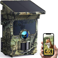 WOLFANG Cámara de Caza Solar 4K 30fps 68MP, WiFi Bluetooth Camara Fototrampeo con Visión Nocturna, Disparo de 0.1 s, Batería de 5200 mAh, IP66 Impermeable, Camara Caza para Monitoreo de Vida Silvestre