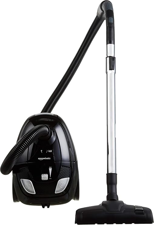 Amazon Basics Potente aspirador con bolsa, para suelos duros y alfombras, filtro HEPA, compacto y ligero, 700 W, 1,5 l (UE), Negro