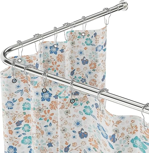 WELDUN Barra telescópica para cortina de ducha ajustable en forma de L, 68-96 cm × 68-96 cm, de acero inoxidable, impermeable y antióxido, barra de cortina a 90 grados con 12 anillos