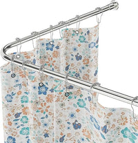 WELDUN Barra telescópica para cortina de ducha ajustable en forma de L, 68-96 cm × 68-96 cm, de acero inoxidable, impermeable y antióxido, barra de cortina a 90 grados con 12 anillos
