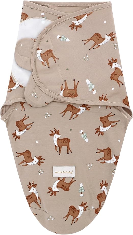 Miracle Baby Swaddle Blanket,Manta Envolvente para Bebé, Swaddle Wrap 100% Algodón, Saco de Dormir Bebe Recién Nacidos, 0-3 Meses(Ciervo Albaricoquero)
