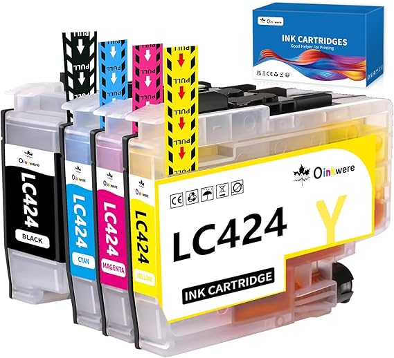 OINKWERE LC424 Cartucho de Tinta Compatible para Brother LC424 LC-424VAL LC-424 para Brother DCP-J1200W DCP-J1200WE (LC424BK LC424C LC424M LC424Y, Paquete de 4)