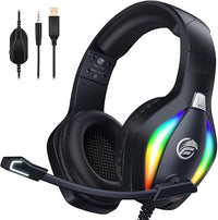 Fachixy FC100 Cascos Gaming para PS4, PS5, PC, Xbox One, Switch, Auriculares Gaming Cancelación de Ruido, Cascos con Microfono Estéreo Sonido, Cascos para PS4 con 3.5mm Jack con Luz RGB (Negro)