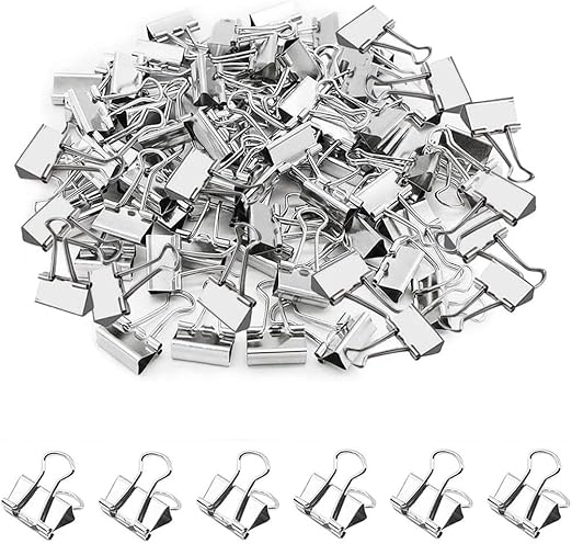 50 pinzas plateadas plegables de 15 mm, minipinzas de papel de metal, multiusos, pinzas plegables, micropinzas plateadas, para escuela, oficina, papelería, notas, hogar, etc