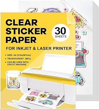 Papel Adhesivo Transparente A4 Vinilo Para Imprimir Adhesivo 30 Pcs Imprimible Pegatina Para Impresoras Láser y De Inyección De Tinta Secado Rápido 21 * 30cm