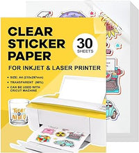 Papel Adhesivo Transparente A4 Vinilo Para Imprimir Adhesivo 30 Pcs Imprimible Pegatina Para Impresoras Láser y De Inyección De Tinta Secado Rápido 21 * 30cm