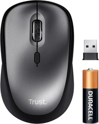 Trust Leise Funkmaus mit Batterie für Rechts- und Linkshänder, 800-1600 DPI, 83% Recyclingkunststoff, Verstaubarer USB Mikroempfänger, Kompakte Maus Kabellos für Laptop, PC, Mac - Schwarz