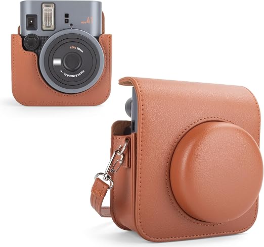 MUZIRI KINOKOO Funda Protectora Compatible para Instax Mini 41 cámara instantánea, Funda de Piel PU Retro para Fuji Instax Mini 41 con Bolsillo para Fotos y Correa de Hombro Ajustable - Marrón