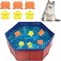 KQDRAVINE Piscina Gato, Piscina Plegable con 6 Juguetes, Juguete de Piscina con Peces para Gatos Aburridos que Viven en Interiores, Piscinas para Perros, Juguete Interactivo para Gatos para la Piscina