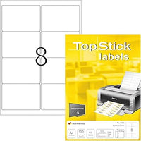 TopStick 8758 - Etiquetas autoadhesivas para direcciones A4 (99,1 x 67,7 mm, papel) 100 hojas, 8 etiquetas por hoja, 800 etiquetas, para impresoras inkjet y láser