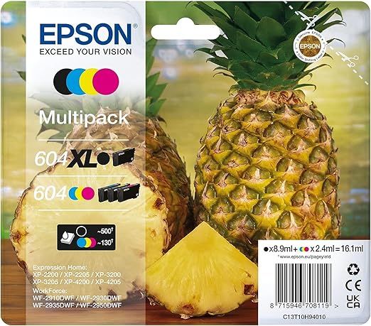 Tinta Original Epson - Multipack 4 Colores 604 con Cartucho Negro XL y Cian, Magenta y Amarillo en Tamaño Estándar