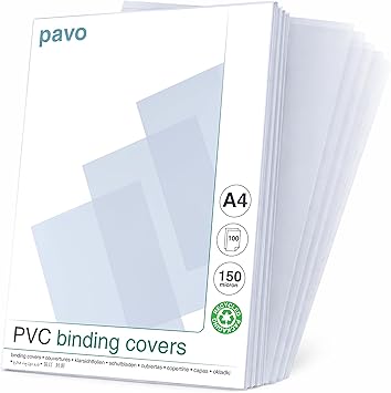 Pavo - A4 150 mic Copertine per raccoglitori PVC, confezione da 100 fogli, Trasparente