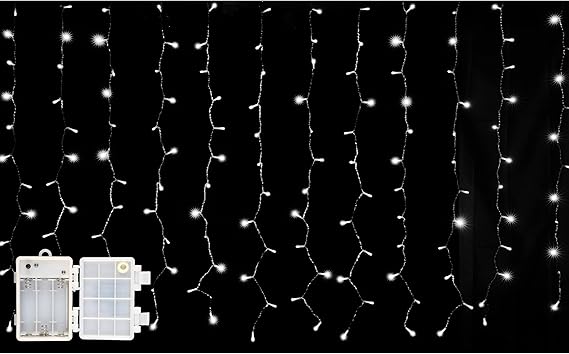 Luz de Cortina Luz Cadena LED Pilas Luces Navidad Exterior Pilas 100 LED 1,2m x 1m Impermeable IP44 con 8 Modos Exterior y Interior Decoración para Habitacion, Bodas, Jardín, Fiesta - Luz Blanca