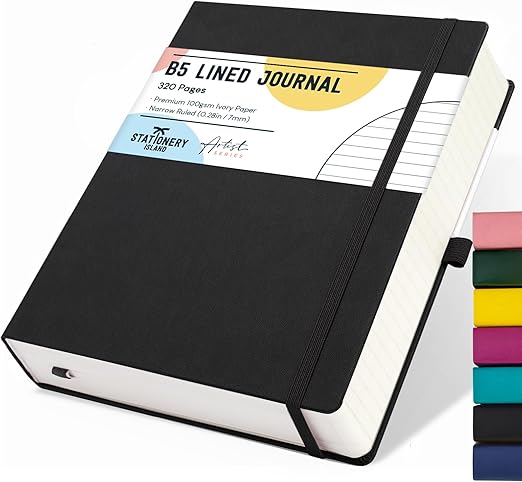 Stationery Island Cuaderno Rayado B5, Cuaderno Grueso de 320 Páginas, Diario de Rayas con Tapa Dura de 100 gsm para Escribir, Trabajar, Estudiar, Agenda