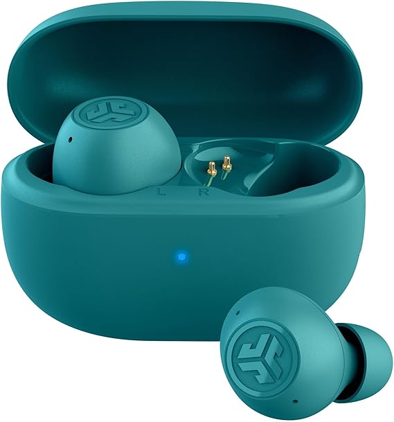 JLab Go Pop ANC Auriculares Bluetooth ANC, 24+ h de autonomía, IP55 Resistentes al Sudor, micrófono, Llamadas claras y conexión multipunto, Verde Azulado