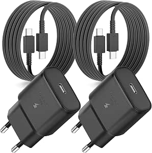 Cargador Carga Rápida 25W USB C para Samsung S25/S24/S23/S22/S21/A56/A55/A54/A53/A52/A36/A35/A34/A33/A26/A16, Cargador Rápido Tipo C con Cable 2m