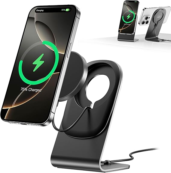 Cargador Inalámbrico BHHB mag- Safe Carregador Carga inalámbrica con Soporte 15W, Cargador Inalámbrico Rápido Stand para iPhone iPhone 16/15/14/13/12/Xs/X/Xr/8 Serie y Air Pods 4/3/2/Pro (Negro)