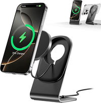 Cargador Inalámbrico BHHB mag- Safe Carregador Carga inalámbrica con Soporte 15W, Cargador Inalámbrico Rápido Stand para iPhone iPhone 16/15/14/13/12/Xs/X/Xr/8 Serie y Air Pods 4/3/2/Pro (Negro)