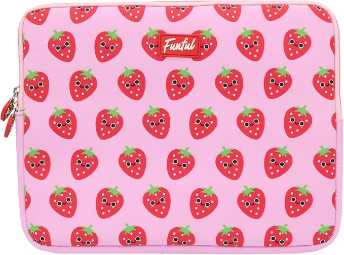 FUNFUL Funda Ordenador Portátil 14" Pulgadas de Fresa para Momentos Dulces y Divertidos - Maletín/Funda Portátil 14" Compatible con Macbook y Todos, Regalos para Niñas y Mujeres