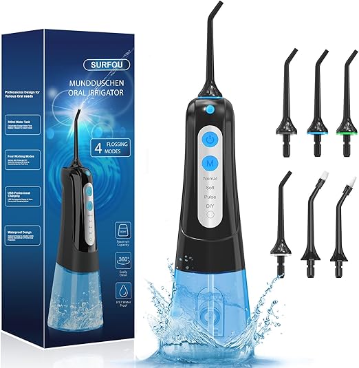 SURFOU Irrigador Dental Portatil Bucal Viaje, Irrigadores Dentales Bucales Limpiador Dientes Agua Presion, Profesional Inalambrico Irrigador-dental Con Irradiador Limpieza Water Flosser for Teeth
