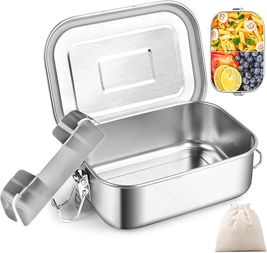 WuGU Fiambrera de acero inoxidable, 750 ml, a prueba de fugas, fiambrera con separadores móviles y anillo de sellado, sin BPA, caja de almuerzo, fiambrera de metal, respetuosa con el medio ambiente