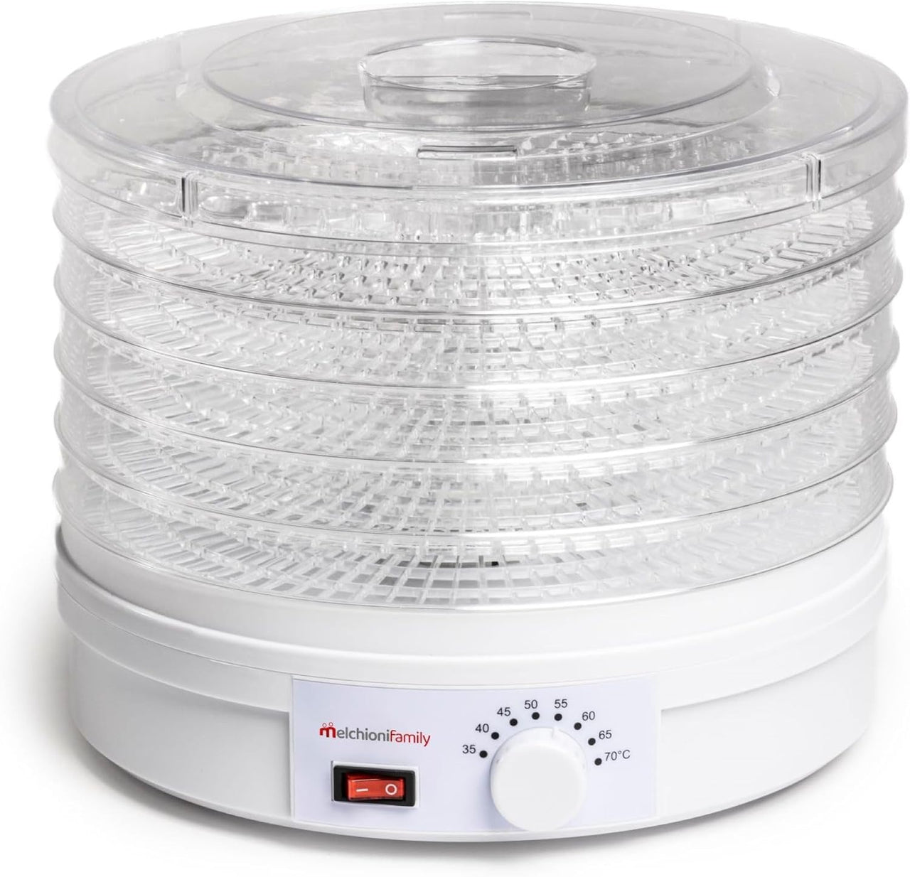 Melchioni Family | Deshidratador Eléctrico BABELE, Deshidratador de Alimentos Multiusos, 5 Bandejas Apilables y Extraíbles, Potencia 250W, Temperatura Regulable 40–70°C