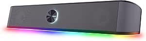 GXTrust 1619 Rhox Barra de Sonido con Iluminación RGB 12W (6W RMS), Altavoces PC Gaming Estéreo, Alimentación USB, 3,5 mm Jack, Altavoz Pequeño 2.0 para Ordenador Portátil TV - Gris
