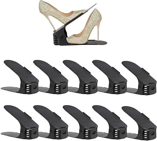 ranuras para zapatos, apilador de zapatos ajustable, que ahorra espacio, zapatero, doble piso, soporte para zapatero, apilador de zapatos para organizar el armario, organizadores de zapatos Negro