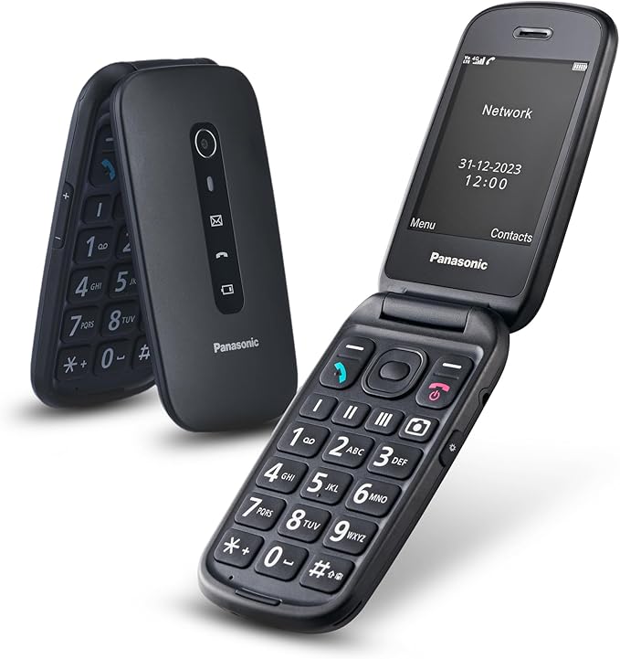 Panasonic KX-TU550EXB 4G Essentials Clamshell Teléfono Móvil para Personas Mayores, Cámara De 1.2 MP, con Pantalla Grande de 2.8", 300 Horas De Tiempo En Espera, Negro