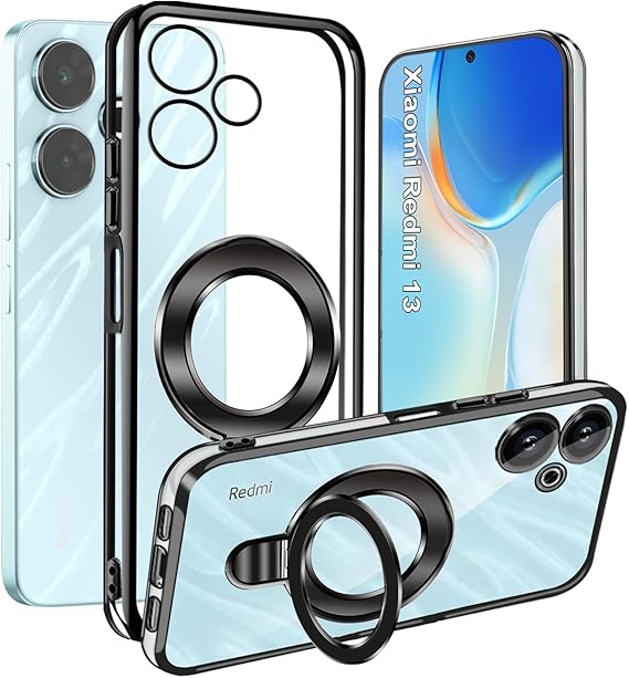 Funda para xiaomi redmi 13 4g, Magnética Transparente Galvanizado Funda con Soporte, Silicona TPU Suave Ultra Delgada Antigolpes Carcasa para redmi 13 4g