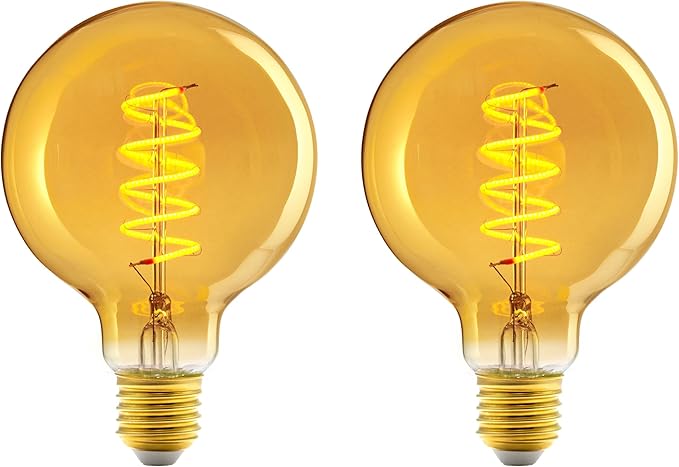 Amazon Basics Vintage-LED-Birne, E27, antiker Stil, Retro-Bernsteinglas, G93, 4 W (entspricht 25 W), 1800 K, ultrawarmes Licht zur Dekoration, 2 Stück