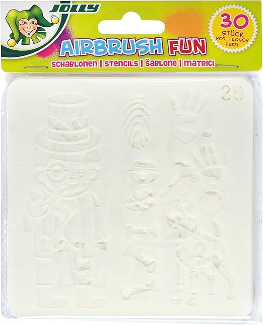 JOLLY Airbrush Schablone Set, 30 Stück, 13x13-Format, Kunststoff, Transparent, Vielseitige Motive, Wiederverwendbar