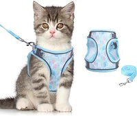 Brifit Arnés para gatos, juego de vajilla a prueba de roturas con rayas reflectantes, arnés ajustable con correa de 150 cm, arnés para gatos pequeños [azul XXS]