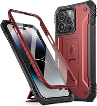 Poetic Revolution Series - Funda Compatible con iPhone 14 Pro de 6.1 Pulgadas (versión 2022), Funda Protectora Resistente a Prueba de Golpes con Soporte y Protector de Pantalla Integrado, Color Rojo