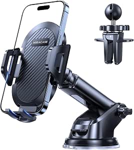 miracase Soporte Móvil Coche [Robusto y Seguro] 3 en 1 Suporte Universal Telemovel Carro Salpicadero&Parabrisas&Ventilación, Compatible con iPhone 16 15 14 13 12 11 Pro MAX XS XR X, Android