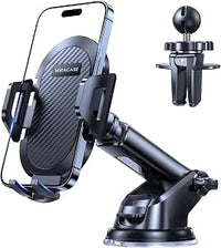 miracase Soporte Móvil Coche [Robusto y Seguro] 3 en 1 Suporte Universal Telemovel Carro Salpicadero&Parabrisas&Ventilación, Compatible con iPhone 16 15 14 13 12 11 Pro MAX XS XR X, Android
